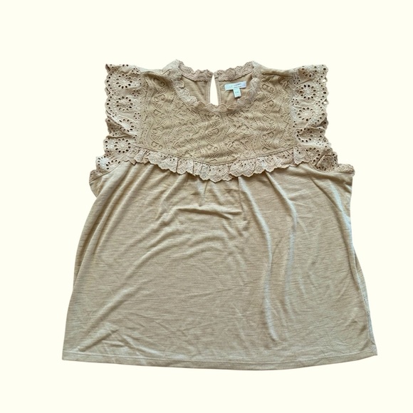 LC Lauren Conrad Mojave Gold Lace Flatter Short Sleeve Tank Top XXL NWT - Picture 1 of 5